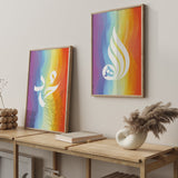 Set of 2 Allah & Prophet Muhammad Rainbow Modern Arabic Calligraphy Islamic Wall Art Prints