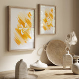 Set of 2 Allah & Prophet Muhammad Yellow PaintBrush Arabic Calligraphy Islamic Wall Art Prints