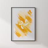 Set of 2 Allah & Prophet Muhammad Yellow PaintBrush Arabic Calligraphy Islamic Wall Art Prints