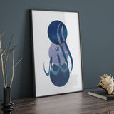 Navy Blue Night Allah Arabic Calligraphy Abstract Modern Islamic Wall Art Print