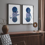 Set of 2 Blue Night Allah & Muhammad Arabic Calligraphy Islamic Wall Art Prints