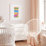 Colourful Bismillah Arabic Kufic Calligrpahy Islamic Wall Art Print For Children's Nursery