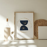 Navy Blue With Gold Allah & Muhammad Nordic Abstract Arabic Calligraphy Modern Islamic Wall Art Print