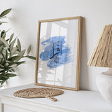 Blue Iqra Arabic Calligraphy Islamic Wall Art Print With Watercolour Paintbrush Detail