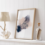 Blue and Peach Watercolour Bismillah Arabic Calligraphy Modern Abstract Islamic Wall Art Print