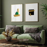 Set of 2 Masjid Nabwi & The Kaaba Modern Minimalistic Abstract Paint Brush Islamic Wall Art Print Kids