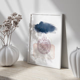 Navy Blue & Peach Ayatul Kursi Arabic Calligraphy Islamic Wall Art Print With Watercolour Paintbrush Detail And Gold Elements