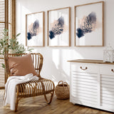Set of 3 Navy Blue & Peach Subhanallah Alhamdulillah Allahhu Akbar Arabic Calligraphy Islamic Wall Art Print With Watercolour Paintbrush Detail