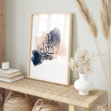 Navy Blue & Peach Subhanallah Arabic Calligraphy Islamic Wall Art Print With Watercolour Paint Brush Detail