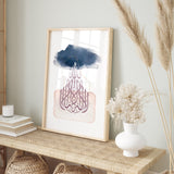 Navy Blue & Peach Lailaha illallah Arabic Calligraphy Islamic Wall Art Print With Watercolour Paintbrush Detail