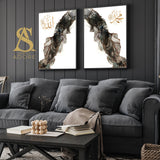 Set of 2 Allah Muhammad Digital Alcohol Ink In Grey Black Gold Islamic Abstract Arabic Calligraphy Wall Art Print 2022 New Home Gift