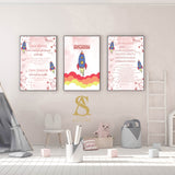 Set of 3 Personalised Spaceship Morning & Night Dua Ayatul Kursi Children's Islamic Wall Art Print Star Rocket Stars Kids Nursery