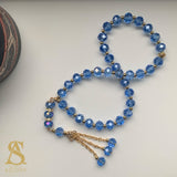 Light Blue & Gold Crystal Tasbih 33 Bead Tasbih Islamic Prayer Beads Eid Gift Ramadan Gift Nikah Favours Wedding Favours