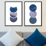 Set of 2 Blue Night Moons Abstract Nordic Wall Art Print