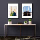 Set of 2 Masjid Nabwi & The Kaaba Vintage Watercolour Islamic Wall Art Print