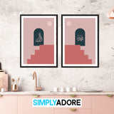 Set of 2 Pink Abstract Allah & Muhammad Arabic Calligraphy Nordic Islamic Wall Art Print