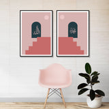 Set of 2 Pink Abstract Allah & Muhammad Arabic Calligraphy Nordic Islamic Wall Art Print