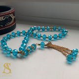Sky Blue & Gold Crystal Tasbih 33 Bead Tasbih Islamic Prayer Beads Eid Gift Ramadan Gift Nikah Favours Wedding Favours