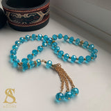 Sky Blue & Gold Crystal Tasbih 33 Bead Tasbih Islamic Prayer Beads Eid Gift Ramadan Gift Nikah Favours Wedding Favours