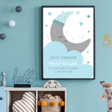 Blue & Grey Moon Sleeping Dua Islamic Wall Art Print With Arabic & English Calligraphy Kids Bedroom Nursery Kids Islamic Print