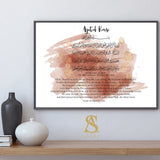 Burgandy Maroon & Black With Gold Splashes Abstract Ayatul Kursi Arabic & English Islamic Wall Art Print With Natural Warm Tones & Arabic Calligraphy