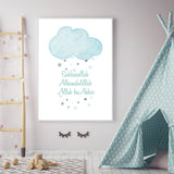 English Tasbi Tasbeeh In A Cloud Design For Children's Islamic Wall Art Print Kids Bedroom Nursery Boys Room