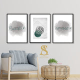 Emerald Green & Grey Watercolour Start With Bismillah End With Alhamdulillah & Kalimah Abstract Islamic Wall Art Print Arabic Calligraphy