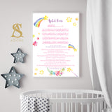 Pink Floral Shooting Stars Ayatul Kursi Arabic / English Translation Children's Islamic Wall Art Print Kids Bedroom Nursery Girls