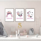 Pink Set of 3 Tasbi Floral Children's Islamic Wall Art Print Kids Bedroom Nursery Print Subhanallah Alhamdulillah Allah hu Akbar Rainbow Heart Moon Islamic Nursery Print