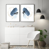 Set of 2 Blue & Grey Allah And Muhammad Watercolour Abstract Modern Minimalistic Islamic Wall Art Print
