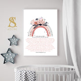 Pink Floral & Rainbow Ayatul Kursi With English Translation Children's Islamic Wall Art Print Kids Bedroom Nursery Girls