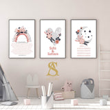 Pink Floral Personalised Set of 3 Children's Ayatul Kursi English & Arabic Calligraphy Islamic Wall Art Prints Kids Bedroom Nursery Colorful Kids Islamic Prints