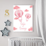 Shades Of Pink Personalised Hot Air Balloon Children's Islamic Wall Art Print Kids Bedroom Nursery Girls Room Islamic Kids Print
