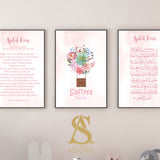 Set of 3 Personalised With Name Meaning Ayatul Kursi Arabic & English Translation Children's Islamic WallArt Prints Kids Nursery Gift