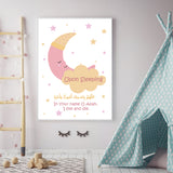 Arabic & English Night Time Dua Children's Islamic Wall Art Print Kids Bedroom Nursery Girls Room Gift Pink & Yellow Islamic Kids Print