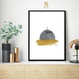 The Blessed Masjid Al Aqsa Islamic Wall Art Print Minimalistic Paintbrush Abstract Modern Islamic Print Grey & Gold