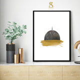 The Blessed Masjid Al Aqsa Islamic Wall Art Print Minimalistic Paintbrush Abstract Modern Islamic Print Grey & Gold