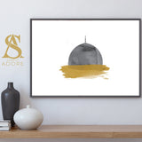 The Blessed Masjid Al Aqsa Islamic Wall Art Print Minimalistic Paintbrush Abstract Modern Islamic Print Grey & Gold