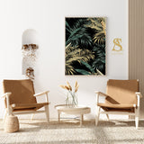 Emerald Green & Gold Leaves Wall Art Print Minimalistic Modern Colourful