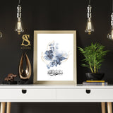 Blue Watercolour Floral Background Gold Leaf Elements Subhanallah Tasbi Tasbeeh Zikir Arabic Calligraphy Islamic Wall Art Print Prints Gift