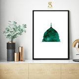 The Prophets Mosque Masjid Nabwi Green Digital Minimalistic Abstract Islamic Wall Art Print Madinah Medina Kids