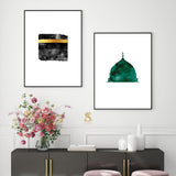 Set of 2 Masjid Nabwi & The Kaaba Modern Minimalistic Abstract Paint Brush Islamic Wall Art Print Kids