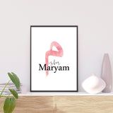 Personalised English & Aarabic Letter Calligraphy Children's Islamic Wall Art Print Kids Bedroom Nursery Girls Room