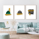 Set of 3 Minimalistic Watercolour Islamic Holy Places Masjid Haram Masjid Nabwi Masjid Alaqsa Al-aqsa Kaabah Kabah Islamic Wall Art Print