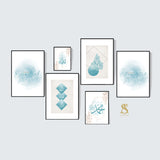 Light/ Tiffany Blue Gallery Collection Start with Bismillah End With Alhamdulillah Allah Muhammad Tasbi Kalimah Arabic Calligraphy Islamic Wall Art With Abstract Prints Gift Present Islamic Prints