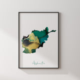 Afghanistan Green and Gold Map Wall Art