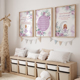 Set of 3 Purple Fairy Morning/ Sleeping Dua Ayatul Kursi Children's Islamic Wall Art Print Kids Nursery Fairy