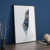 Navy Blue & Gold Ink Splash Palestine Map Islamic Wall Art Islamic Art Print Free Palestine