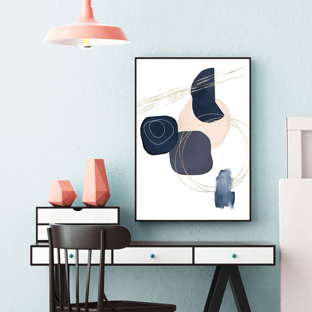 Blue and Pink Abstract Shapes Nordic Abstract Modern Wall Art Print