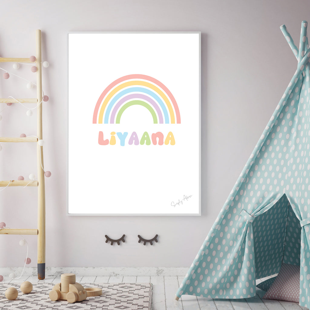 Personalised Children's Rainbow Pastel Painting Typography Wall Art Print Girls Nursery Bedroom Gift